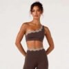 Double-layer lace one-shoulder bra