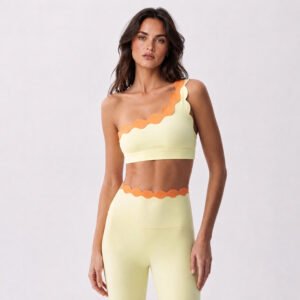 Double-layer lace one-shoulder bra