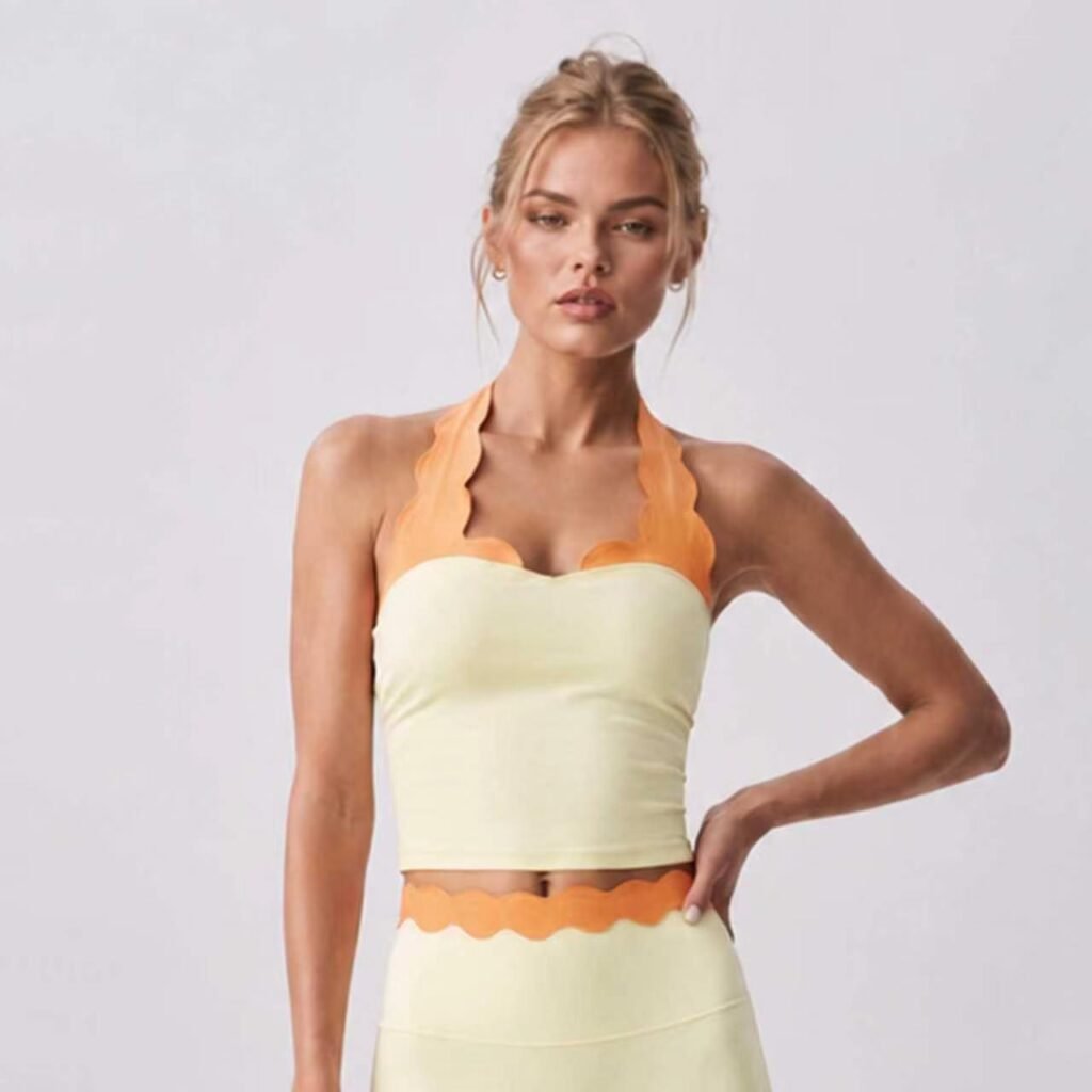 Lace halter-neck tank top