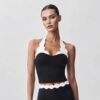 Lace halter-neck tank top