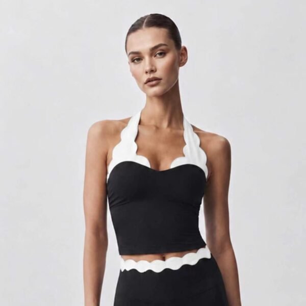 Lace halter-neck tank top