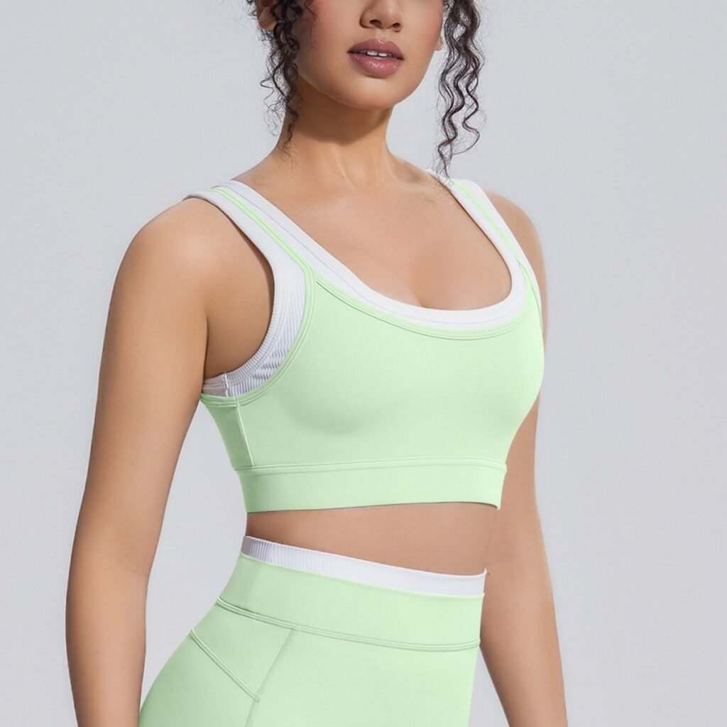Nude-feel faux-layered sports bra
