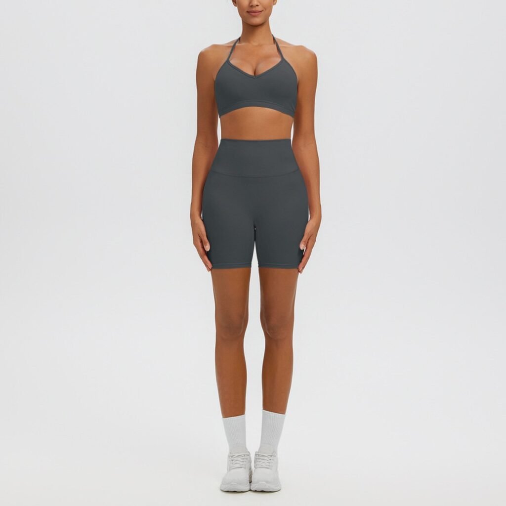 Halter-neck open-back yoga two-piece set