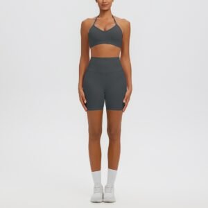 Halter-neck open-back yoga two-piece set