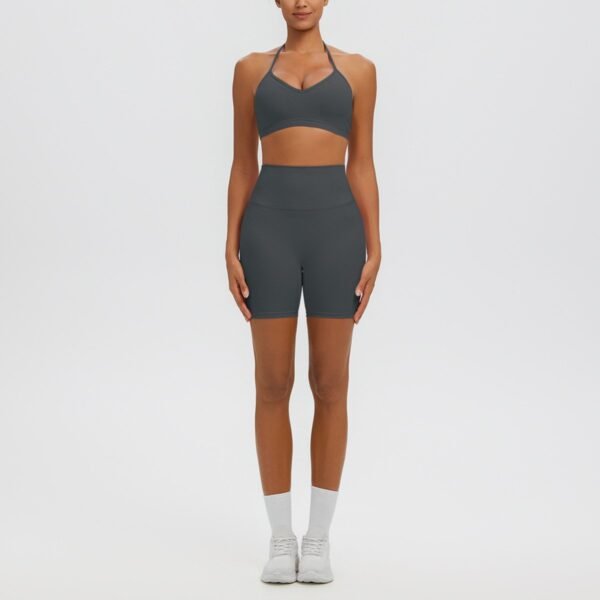 Halter-neck open-back yoga two-piece set