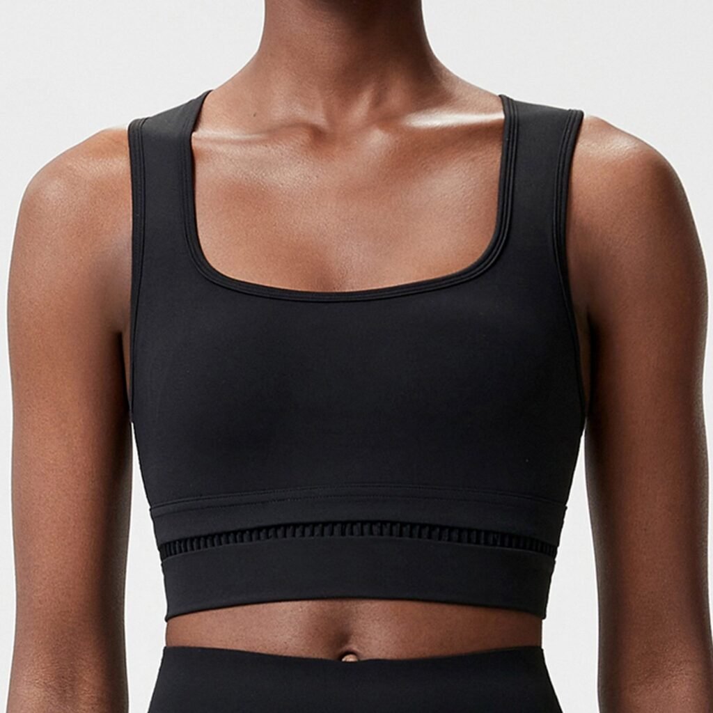 Wide-neck webbing sports bra