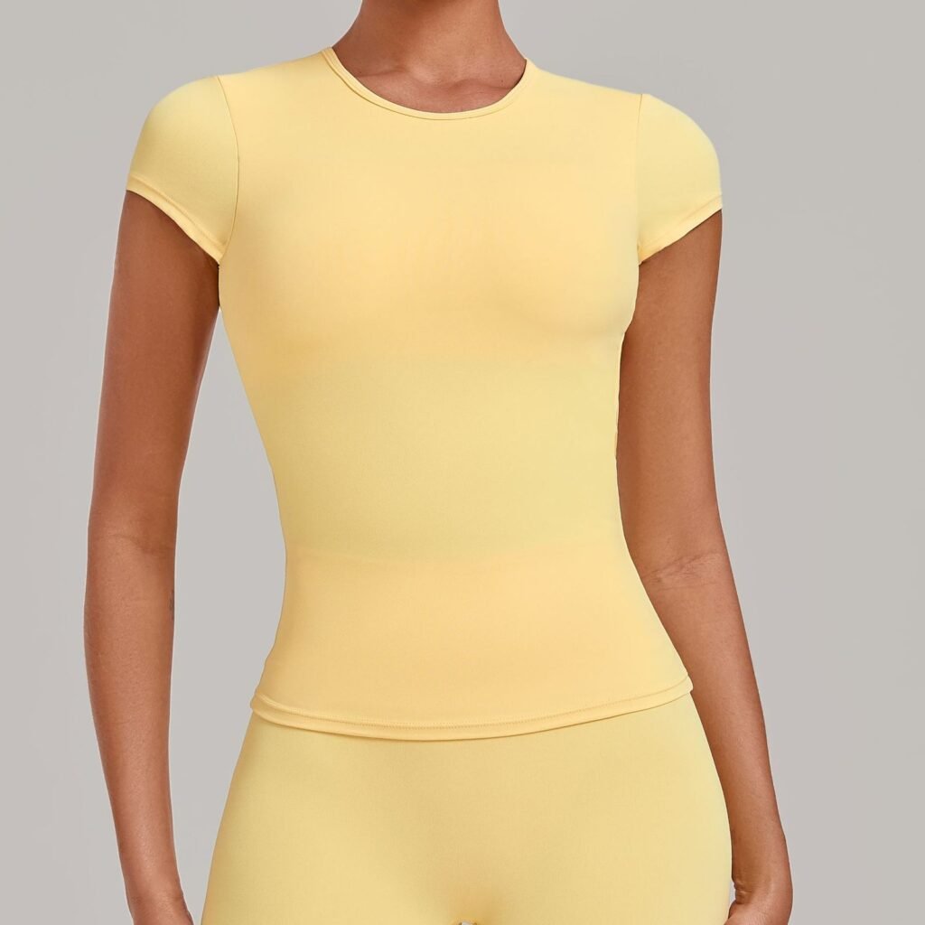 Open-back short-sleeve yoga top