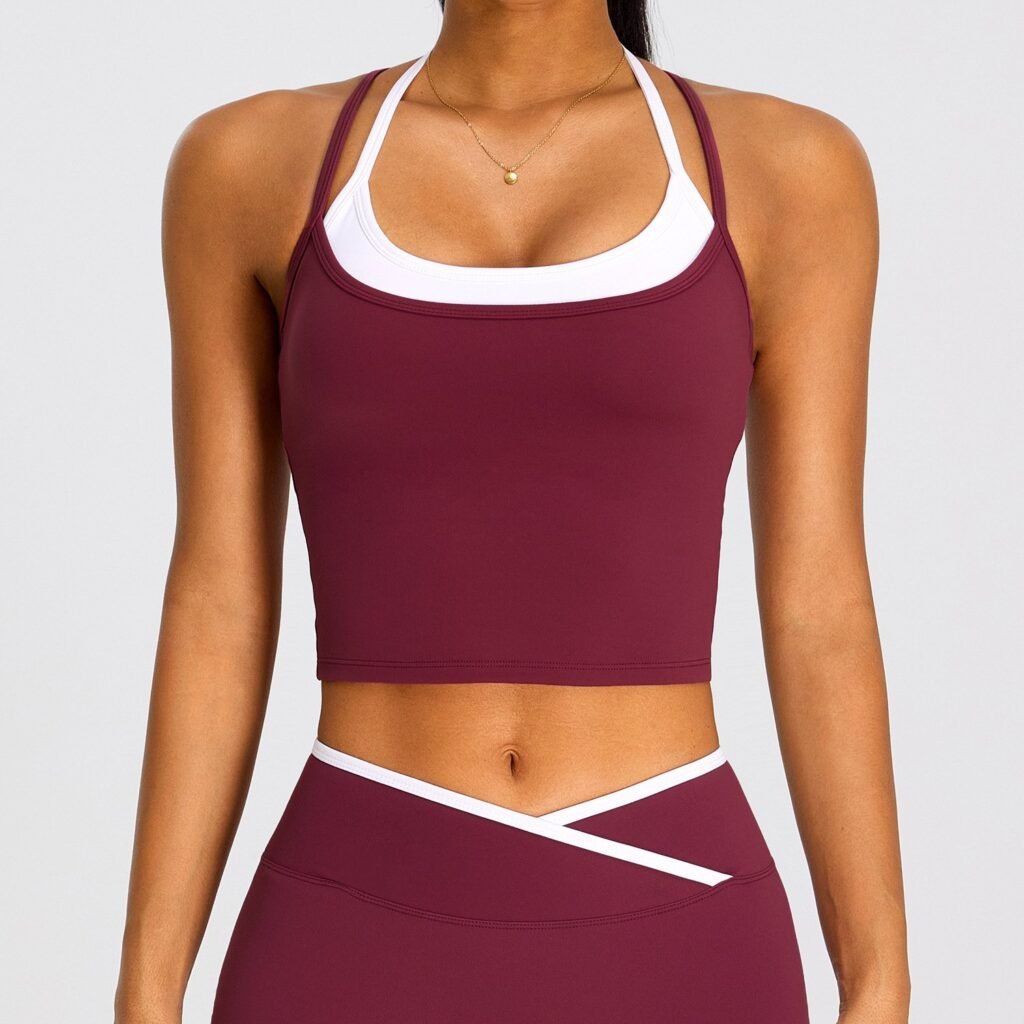 Color-block halter yoga bra with double straps