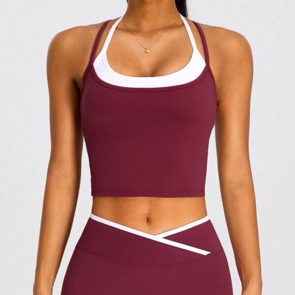 Color-block halter yoga bra with double straps