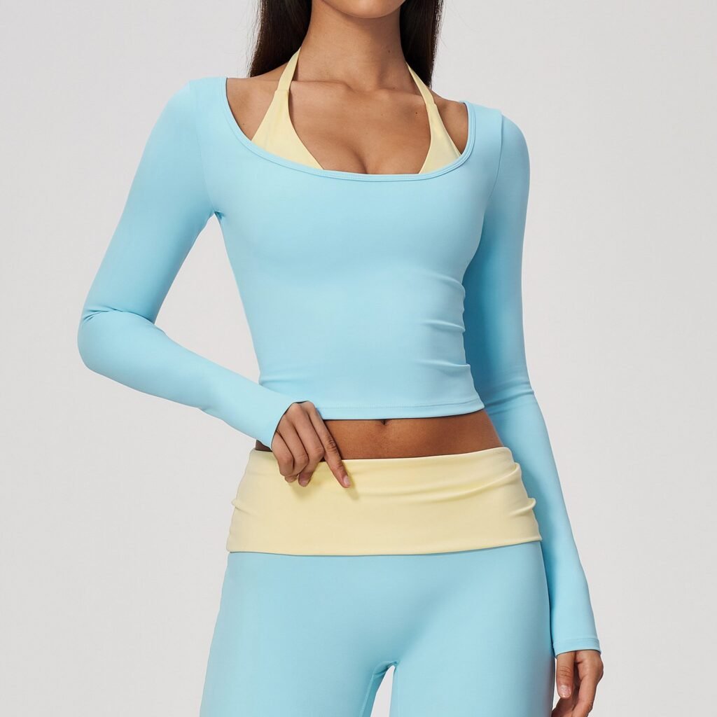 Long-sleeve sports top with halter straps