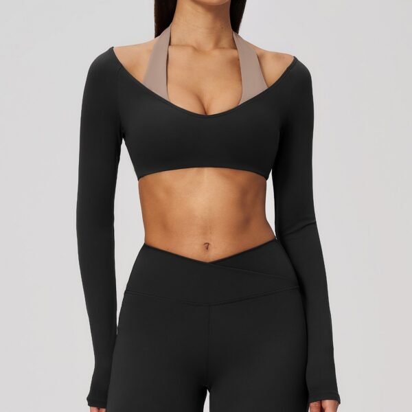 Long-sleeve top with a halter-neck faux-layered design