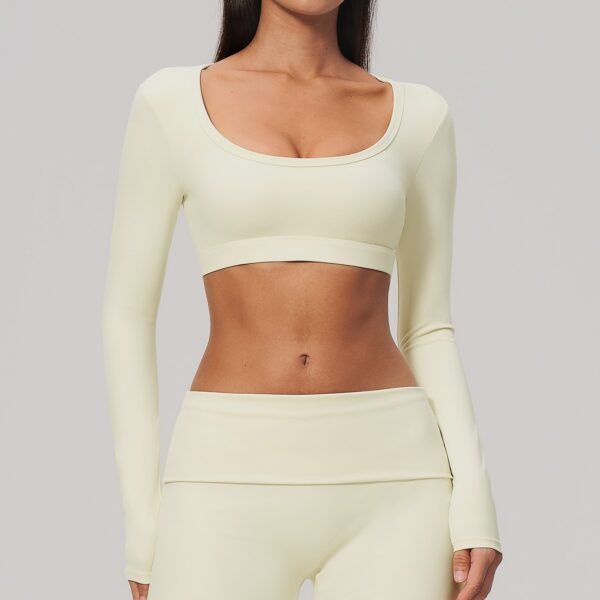 Brushed U-neck cropped long-sleeve top