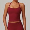 Brushed-finish open-back yoga tank top