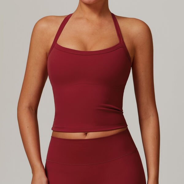 Brushed-finish open-back yoga tank top