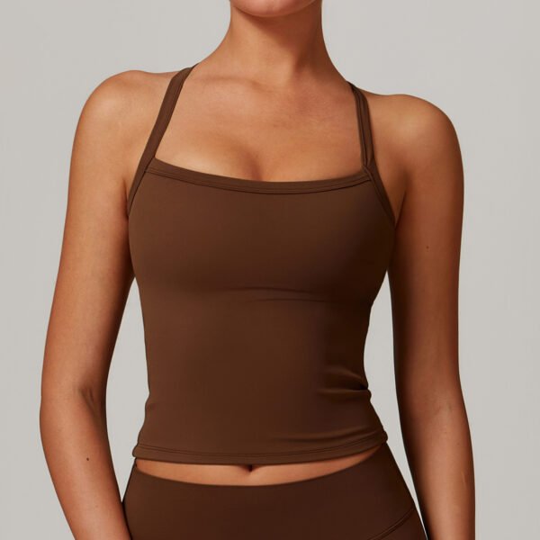Brushed-finish open-back yoga tank top