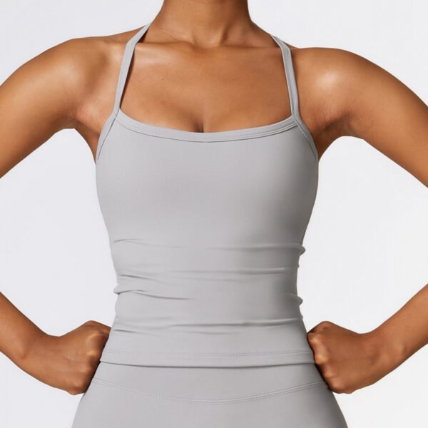 Brushed-finish open-back yoga tank top